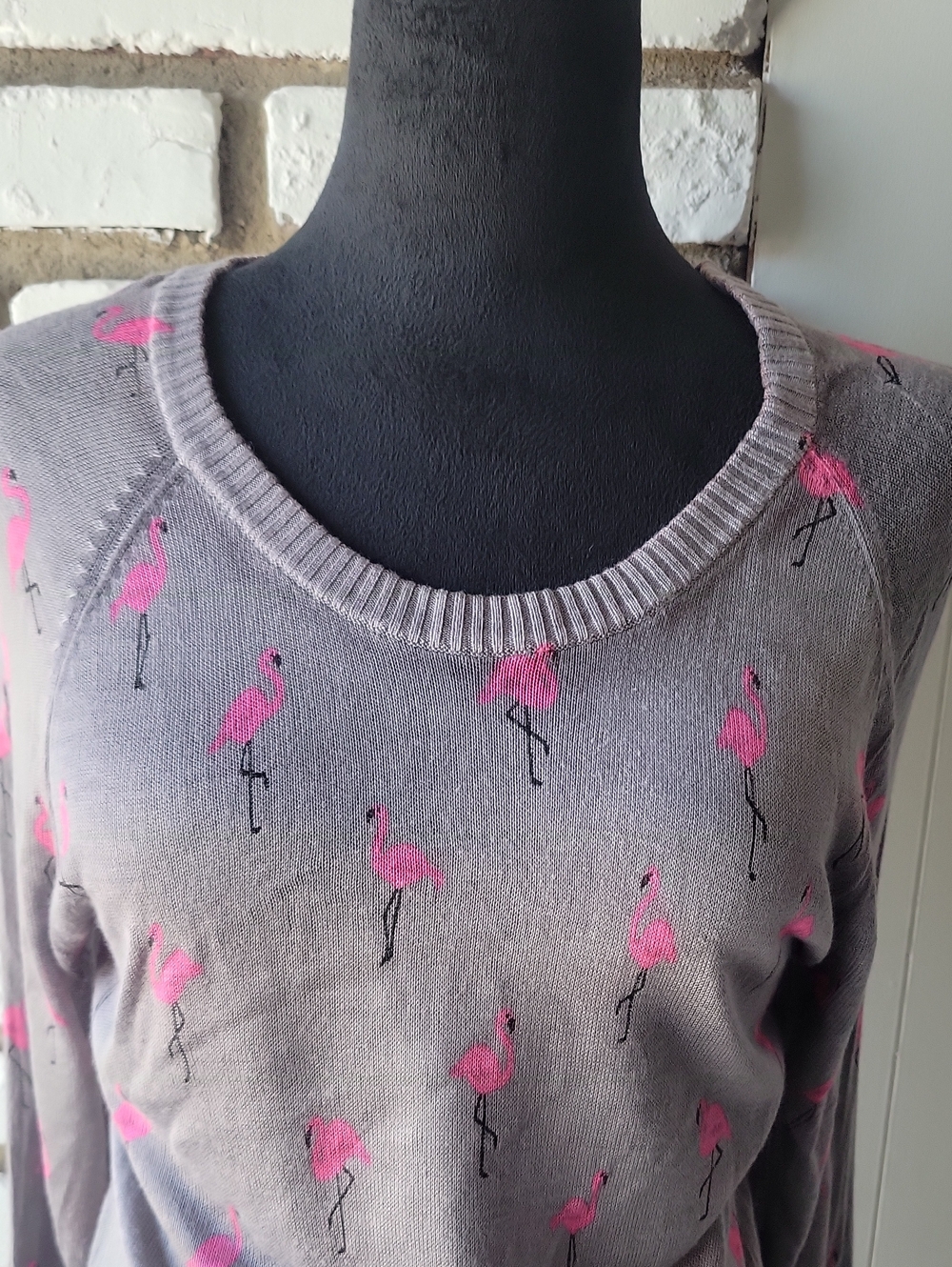 Torrid Gray Knit Sweater with Pink Flamingo Motif